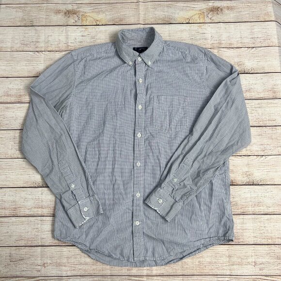Gap Men's Standard Fit Button Up Dress Shirt Long Sleeve Navy Blue Gingham Check - Picture 1 of 7